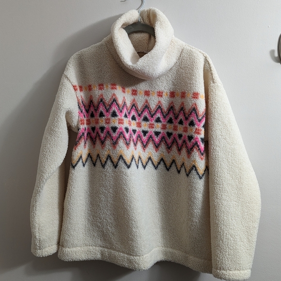 Loft Fair Isle Mock Neck Sherpa Top - Picture 2 of 4